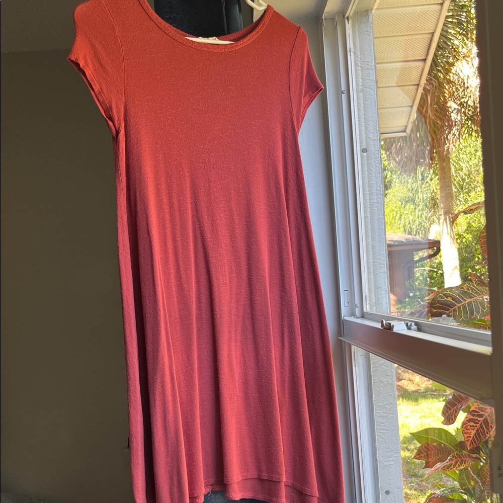 Pinc Rust Red Cap-Sleeve Mini Dress Tunic